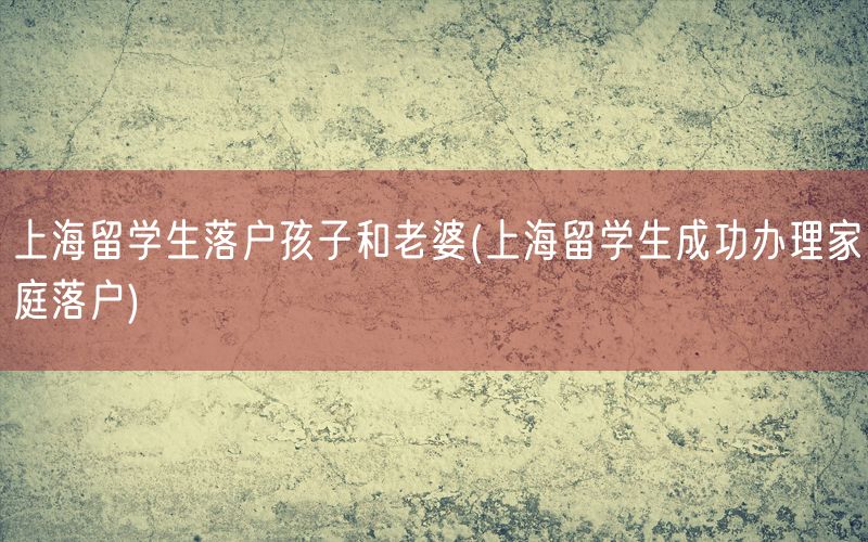 上海留学生落户孩子和老婆(上海留学生成功办理家庭落户)