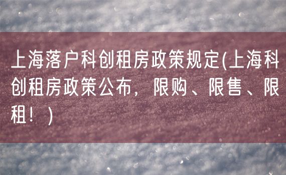 上海落户科创租房政策规定(上海科创租房政策公布，限购、限售、限租！)