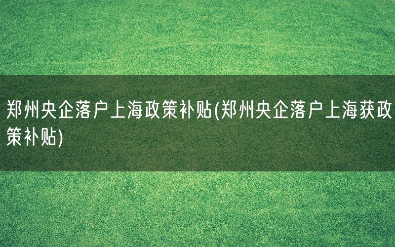 郑州央企落户上海政策补贴(郑州央企落户上海获政策补贴)