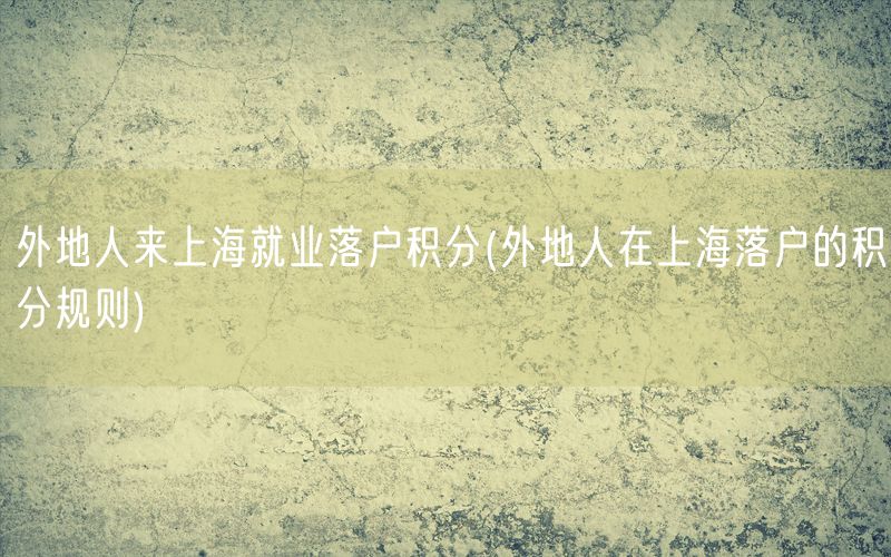 外地人来上海就业落户积分(外地人在上海落户的积分规则)
