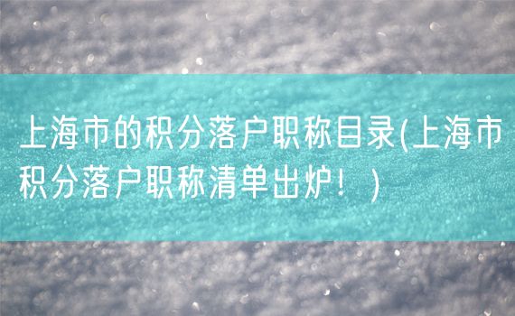 上海市的积分落户职称目录(上海市积分落户职称清单出炉！)