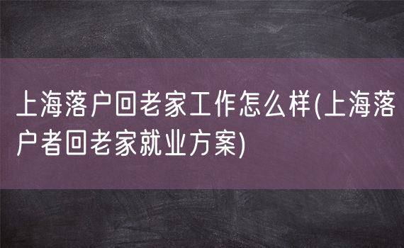 上海落户回老家工作怎么样(上海落户者回老家就业方案)