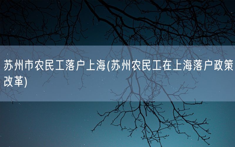 苏州市农民工落户上海(苏州农民工在上海落户政策改革)